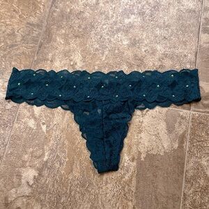 VS Hunter Green Lace Thong